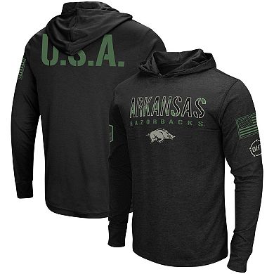 Men's Colosseum Black Arkansas Razorbacks Big & Tall OHT Military Appreciation Tango Long Sleeve Hoodie T-Shirt