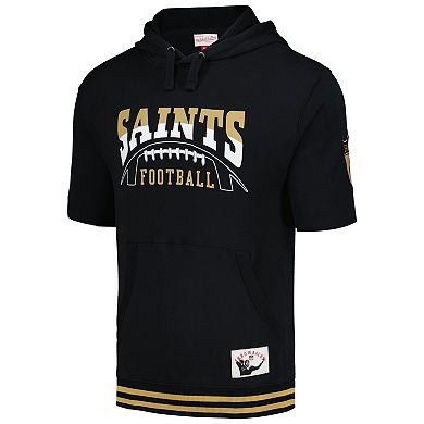 Men's Mitchell & Ness  Black New Orleans Saints Pre-Game Short Sleeve Pullover Hoodie