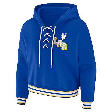 Women's WEAR by Erin Andrews Royal Los Angeles Rams Lace-Up Pullover Hoodie