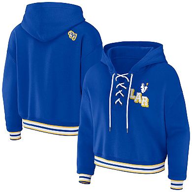 Women's WEAR by Erin Andrews Royal Los Angeles Rams Lace-Up Pullover Hoodie