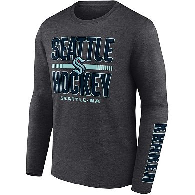 Men's Fanatics Branded Heather Charcoal Seattle Kraken Power Play Combo Long Sleeve T-Shirt