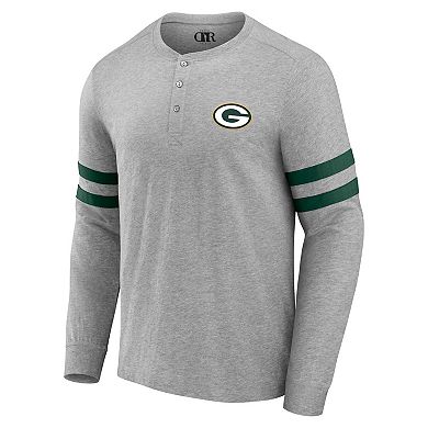 Men's NFL x Darius Rucker Collection by Fanatics Heather Gray Green Bay Packers Henley Long Sleeve T-Shirt