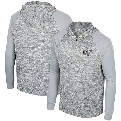 Men's Colosseum Gray Washington Huskies Cybernetic Raglan Quarter-Zip Hooded Top