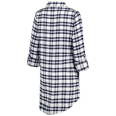 Women's Concepts Sport College Navy Seattle Seahawks Sienna Plaid Full-Button Long Sleeve Nightshirt