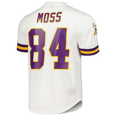 Men's Mitchell & Ness Randy Moss White Minnesota Vikings Retired Player Name & Number Mesh Top