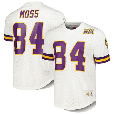 Men's Mitchell & Ness Randy Moss White Minnesota Vikings Retired Player Name & Number Mesh Top