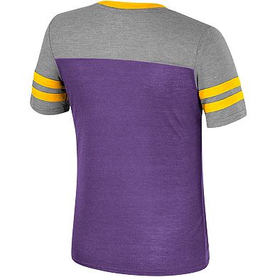 Girls Youth Colosseum Purple/Heather Gray LSU Tigers Summer Striped V-Neck T-Shirt
