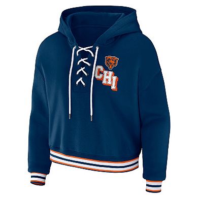 Women's WEAR by Erin Andrews Navy Chicago Bears Lace-Up Pullover Hoodie