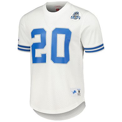 Men's Mitchell & Ness Barry Sanders White Detroit Lions Retired Player Name & Number Mesh Top