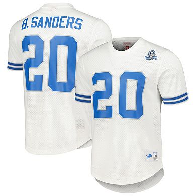 Men's Mitchell & Ness Barry Sanders White Detroit Lions Retired Player Name & Number Mesh Top