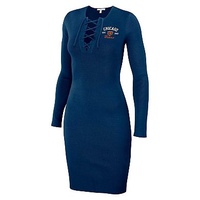 Women's WEAR by Erin Andrews Navy Chicago Bears Lace Up Long Sleeve Dress