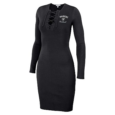 Women's WEAR by Erin Andrews Black Las Vegas Raiders Lace Up Long Sleeve Dress