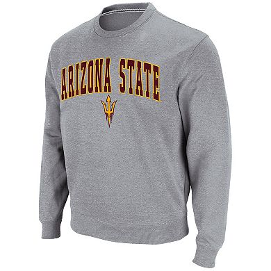 Men's Colosseum Heather Gray Arizona State Sun Devils Arch & Logo Pullover Sweatshirt