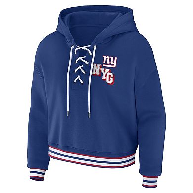 Women's WEAR by Erin Andrews Royal New York Giants Lace-Up Pullover Hoodie