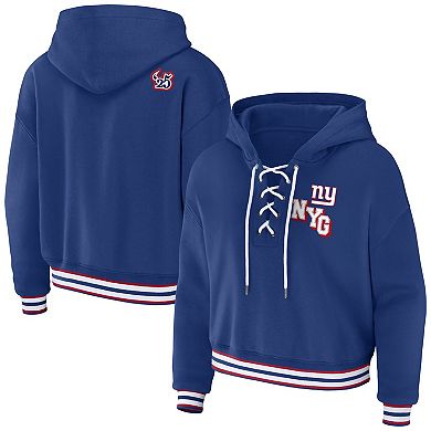 Women's WEAR by Erin Andrews Royal New York Giants Lace-Up Pullover Hoodie