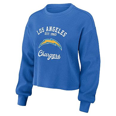 Women's WEAR by Erin Andrews Blue Los Angeles Chargers Waffle Knit Long Sleeve T-Shirt & Shorts Lounge Set