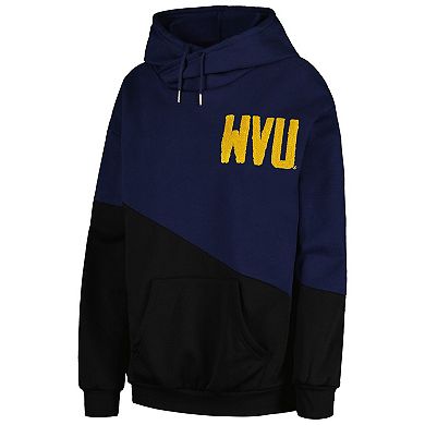 Women's Gameday Couture Navy/Black West Virginia Mountaineers Matchmaker Diagonal Cowl Pullover Hoodie