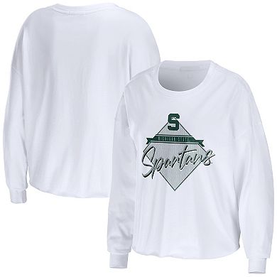 Women's WEAR by Erin Andrews White Michigan State Spartans Diamond Long Sleeve Cropped T-Shirt