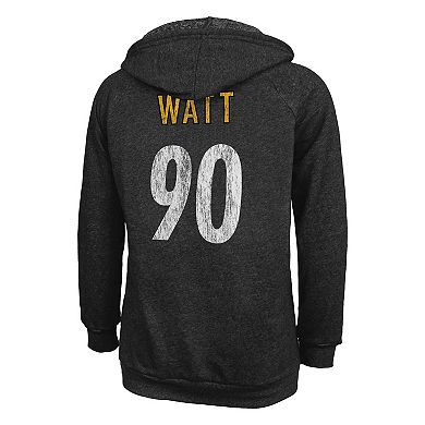 Women's Majestic Threads T.J. Watt  Black Pittsburgh Steelers Name & Number Tri-Blend Pullover Hoodie