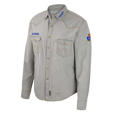 Men's Colosseum x Wrangler Gray Kansas Jayhawks Cowboy Cut Western Full-Snap Long Sleeve Shirt