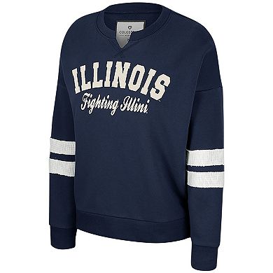 Women's Colosseum Navy Illinois Fighting Illini Perfect Date Notch Neck Pullover Sweatshirt