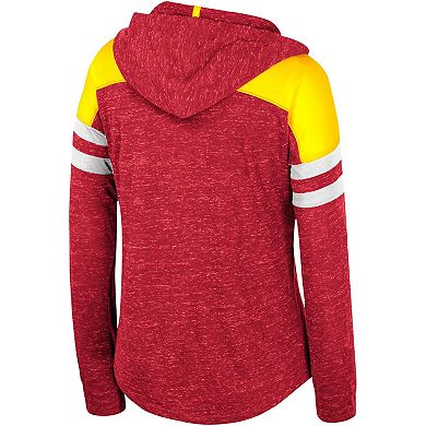 Women's Colosseum Cardinal Iowa State Cyclones Speckled Color Block Long Sleeve Hooded T-Shirt