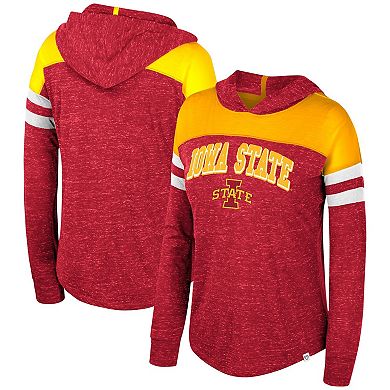 Women's Colosseum Cardinal Iowa State Cyclones Speckled Color Block Long Sleeve Hooded T-Shirt