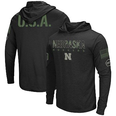 Men's Colosseum Black Nebraska Huskers Big & Tall OHT Military Appreciation Tango Long Sleeve Hoodie T-Shirt