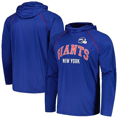 Men's Starter Royal New York Giants Gridiron Classics Throwback Raglan Long Sleeve Hooded T-Shirt