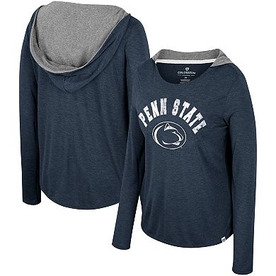 Women's Colosseum  Navy Penn State Nittany Lions Distressed Heather Long Sleeve Hoodie T-Shirt