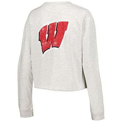 Women's League Collegiate Wear Ash Wisconsin Badgers Clothesline Midi Long Sleeve Cropped T-Shirt