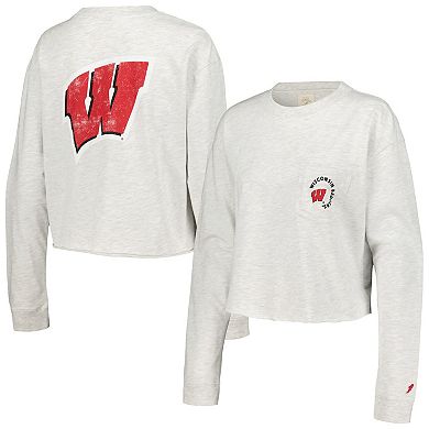 Women's League Collegiate Wear Ash Wisconsin Badgers Clothesline Midi Long Sleeve Cropped T-Shirt