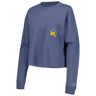 Women's League Collegiate Wear Navy Michigan Wolverines Clothesline Midi Long Sleeve Cropped T-Shirt