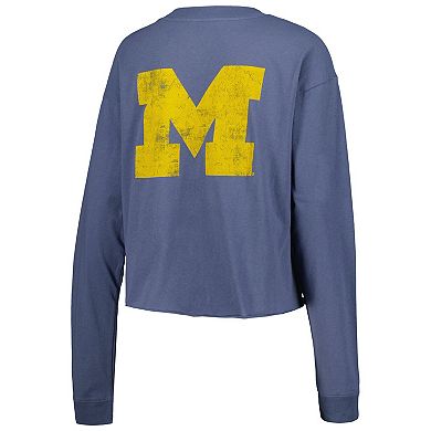 Women's League Collegiate Wear Navy Michigan Wolverines Clothesline Midi Long Sleeve Cropped T-Shirt