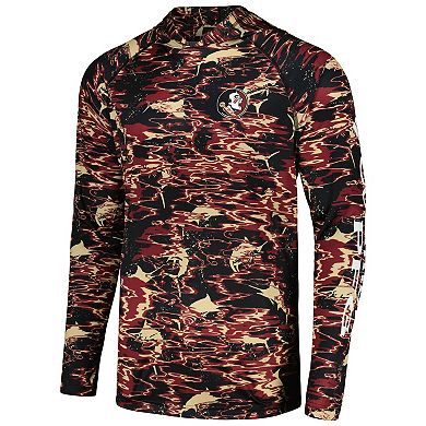 Men's Columbia  Black Florida State Seminoles PFG Terminal Tackle Omni-Shade Rippled Long Sleeve Hooded T-Shirt