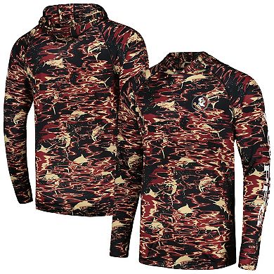 Men's Columbia  Black Florida State Seminoles PFG Terminal Tackle Omni-Shade Rippled Long Sleeve Hooded T-Shirt