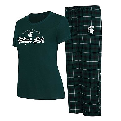Women's Concepts Sport Green/Black Michigan State Spartans Arctic T-Shirt & Flannel Pants Sleep Set