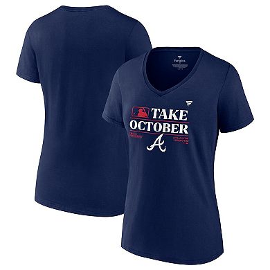 Women's Fanatics Branded  Navy Atlanta Braves 2023 Postseason Locker Room V-Neck T-Shirt