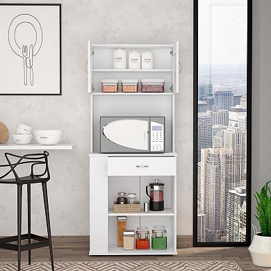 Poole Pantry Cabinet, Three Side Small  Shelves, One Drawer, Double Door Cabinet, Four Adjustable Metal Legs