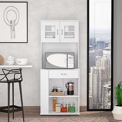 Poole Pantry Cabinet, Three Side Small  Shelves, One Drawer, Double Door Cabinet, Four Adjustable Metal Legs