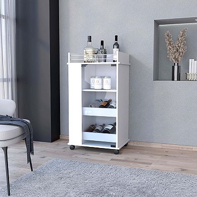 Lusk Bar Cart with 2-Bottle Holder Shelf, Glass Door and Casters