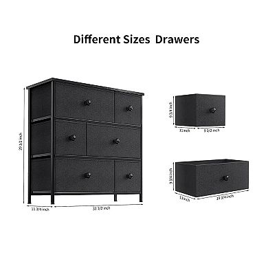 REAHOME 6 Drawer Steel Frame Bedroom Storage Organizer Chest Dresser, Black Grey