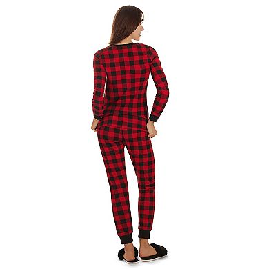 2 Piece Women's Buffalo Plaid Long Sleeve Tapered Bottom Pajama Set