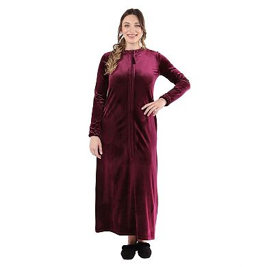 Women's Velour Zippered Front Full Length Lounger Gown