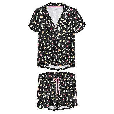 Women's Cocktail Notch Collar Cotton Blend Pajama Set