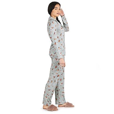Women's Dog and Bone Notch Collar Cotton Blend Pajama Set