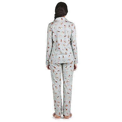 Women's Dog and Bone Notch Collar Cotton Blend Pajama Set