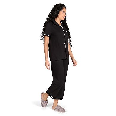 Women's Notch Collar Capri Cotton Blend Pajama Set