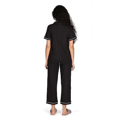 Women's Notch Collar Capri Cotton Blend Pajama Set