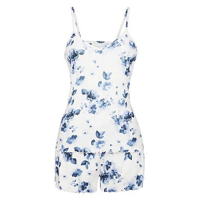 Women's Matching Blue Floral Tank Top and Short Pajama Set